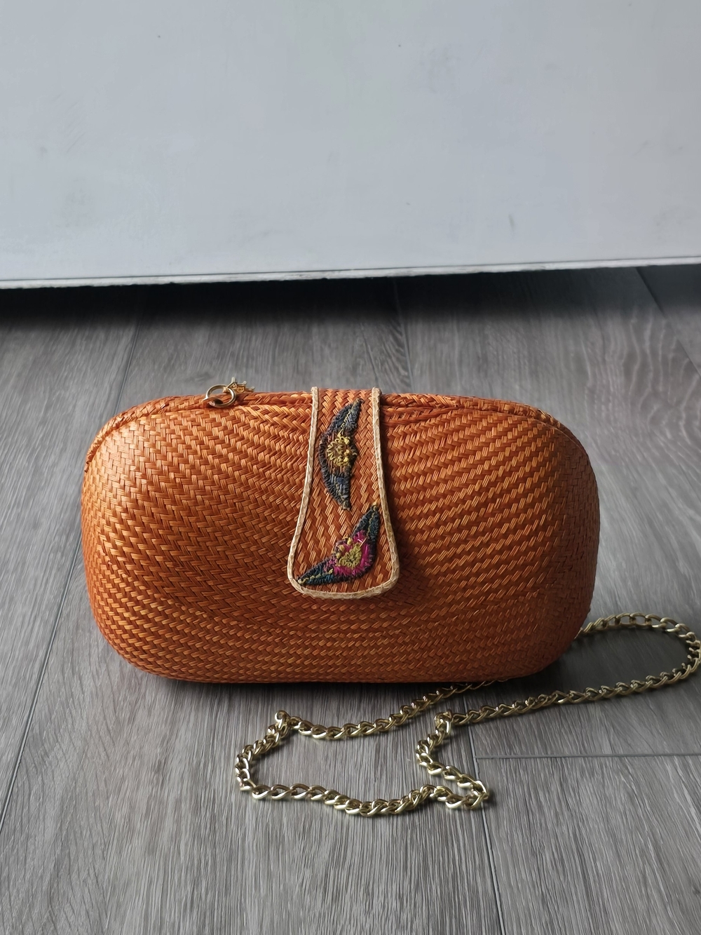 Desenyo Buntal Philippine Handwoven Buntal Palm Clutch Shoulder Bag Gold Chain